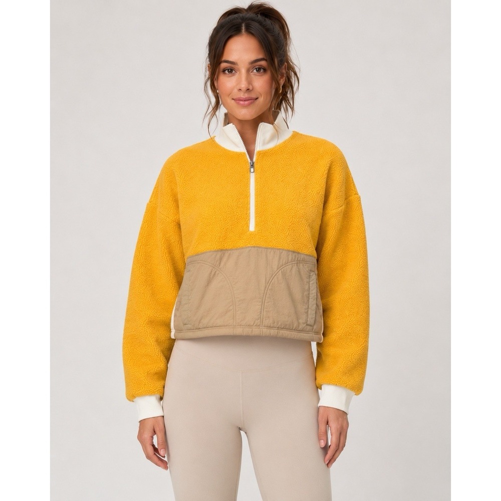 Fabletics Mallory Fleece Crop Half Zip Pullover Yellow Beigeโ Womens S